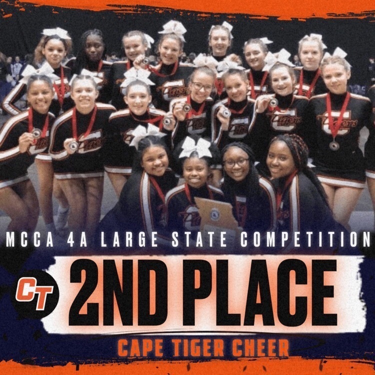 The Cape Central cheer team poses to celebrate its 2nd place finish at state!