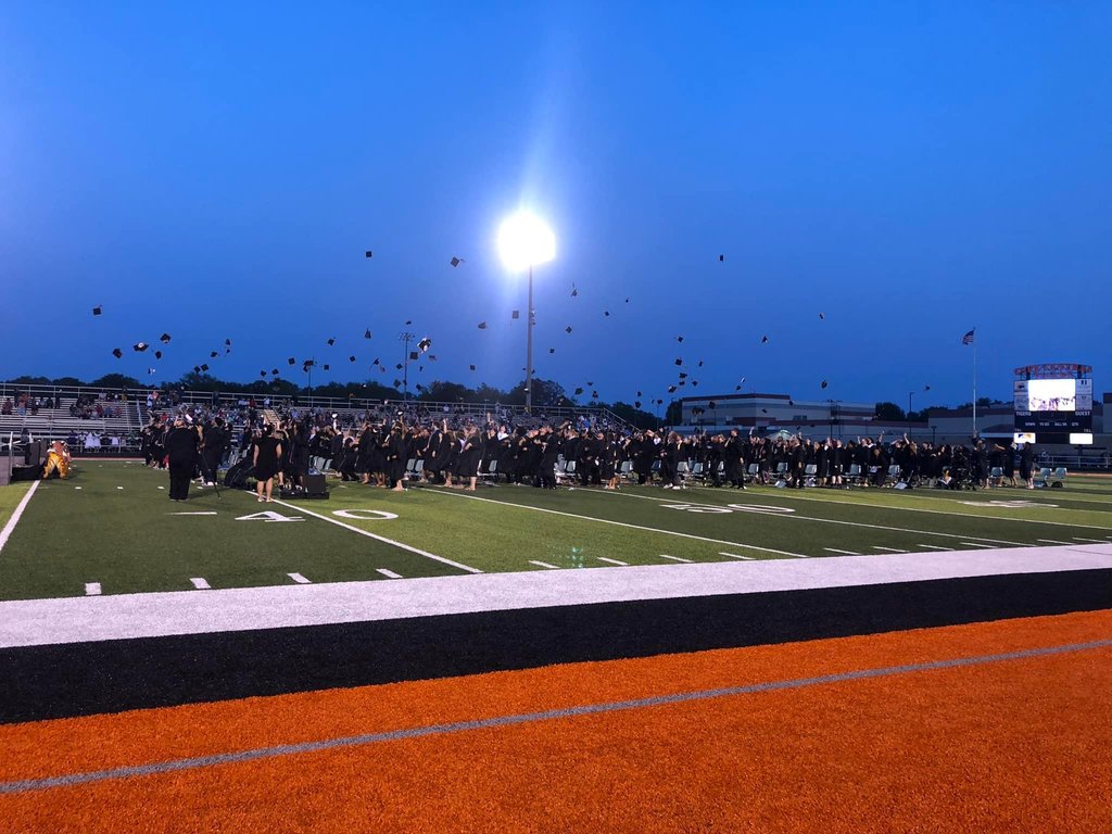 Cape Central High graduates toss their graduation caps in the air after they are announced as the Class of 2022!