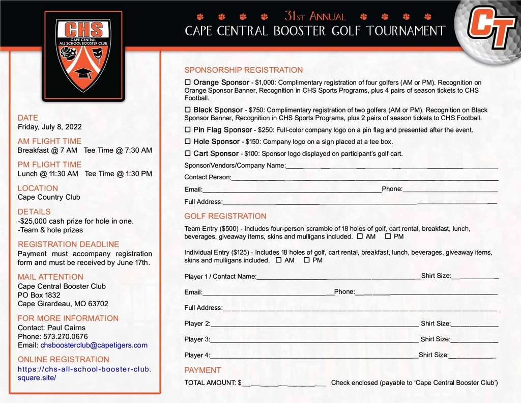 CHS Booster Club Golf Tournament is July 8, 2022. 