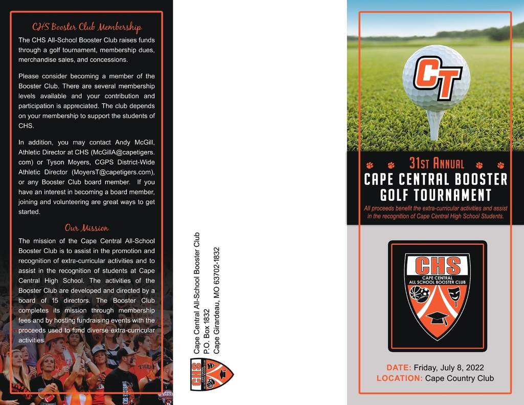 The Cape Central Booster Club Golf Tournament is set for July 8, 2022. 