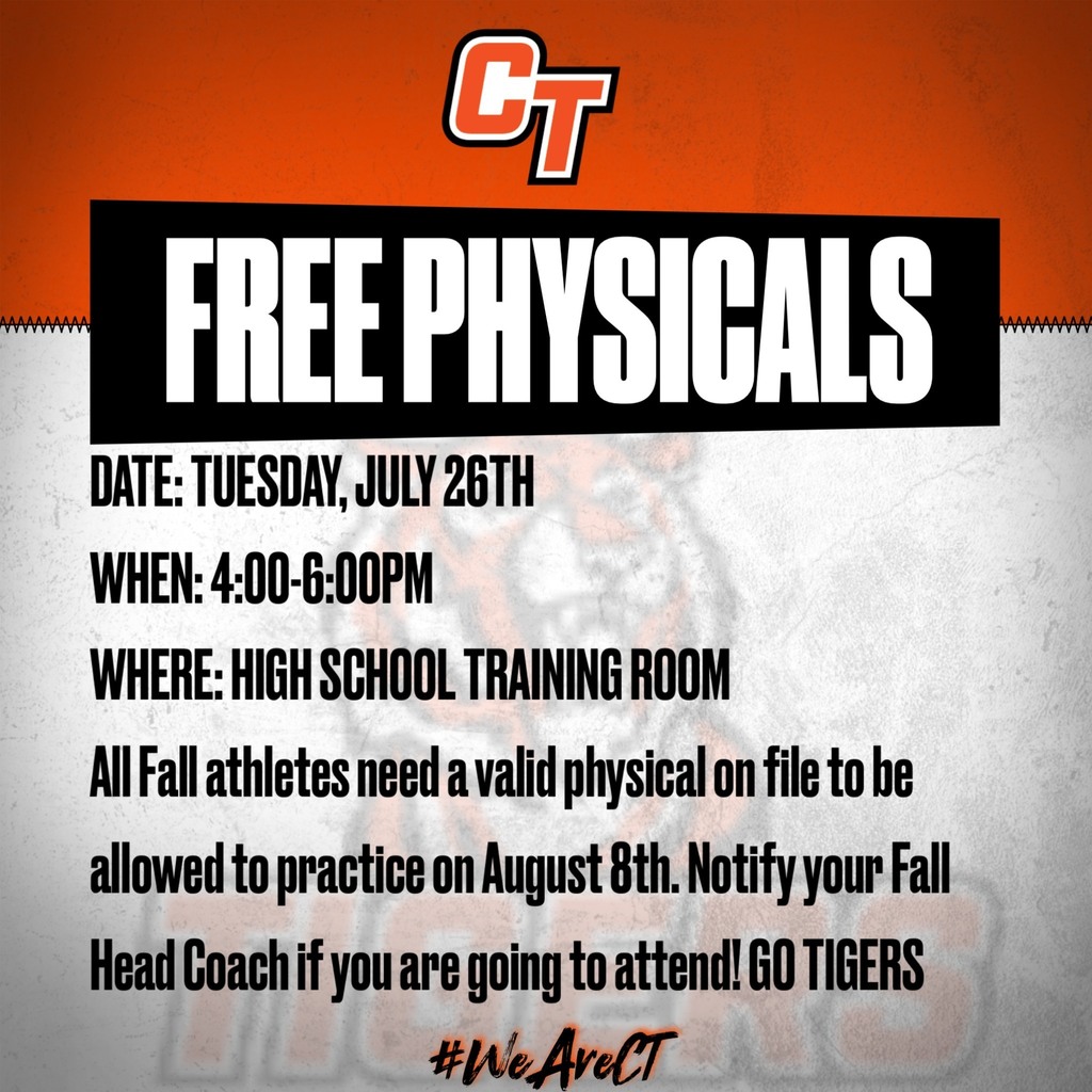 FREE physicals are offered for fall athletes on Tuesday, July 26th at Cape Central High.