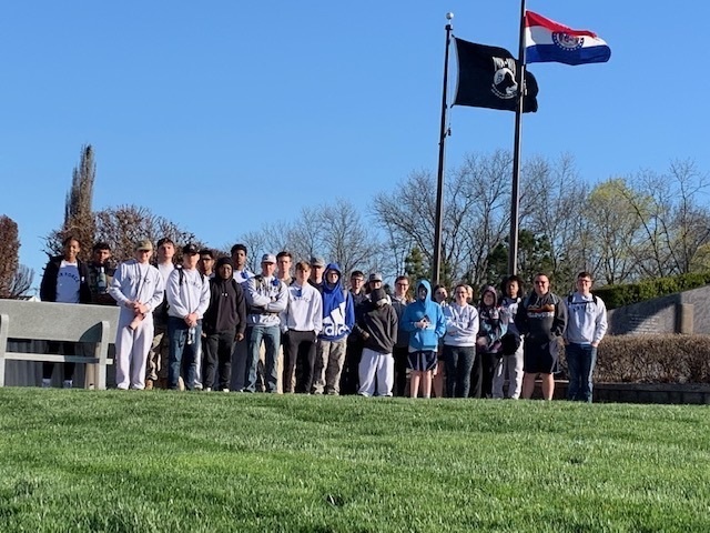 AFJROTC cadets pose under the American flag at Cape County Park 