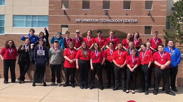 Students pictured wearing medals after placing in the SkillsUSA State Competition