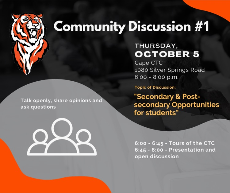 a flyer for the community discussion on October 5